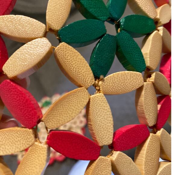 Christmas Bamboo Round Hot Plate Pads Trivets Placemats Retro Green Red MCM - Picture 12 of 12